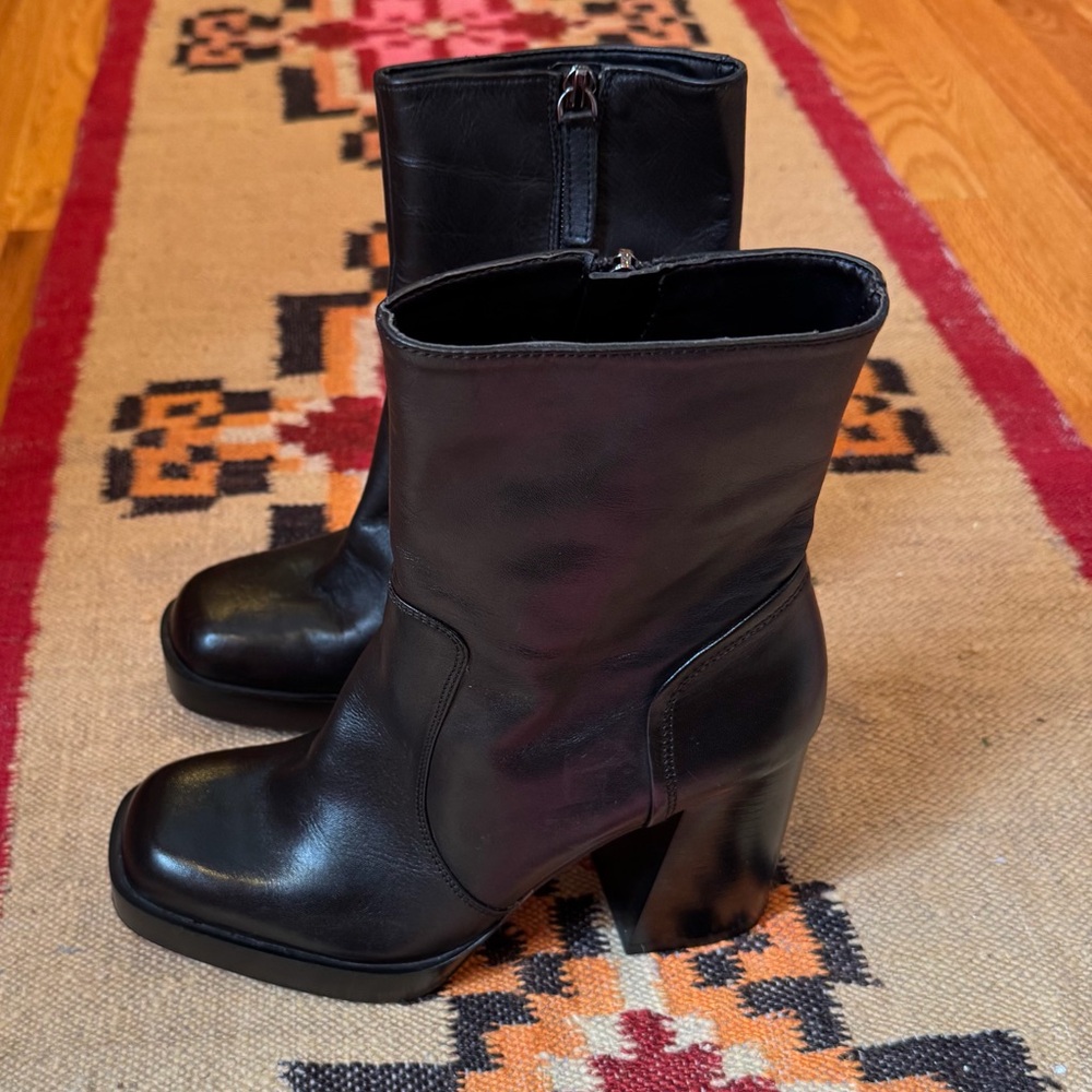 Zara Leather Platform Ankle Boots